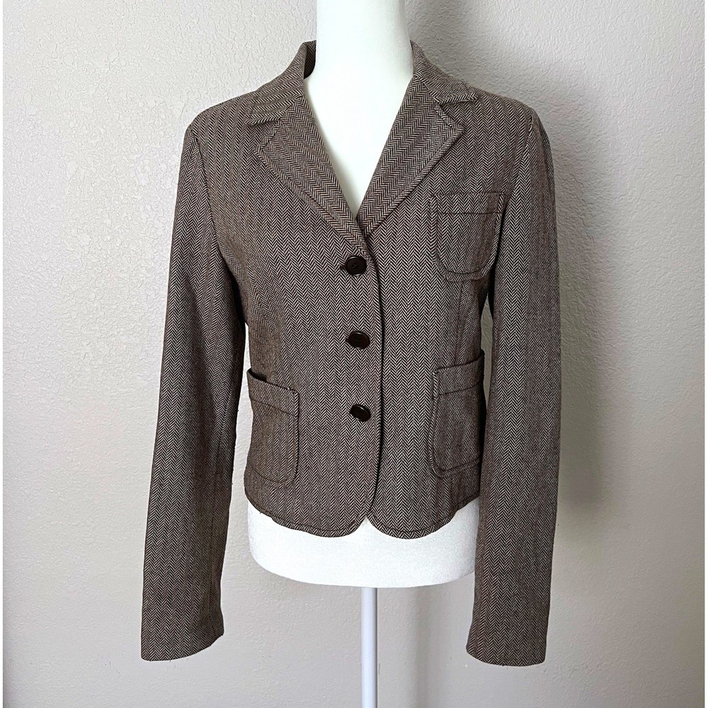 VTG Benetton Wool Herringbone Blazer Jacket IT 42 US M Dark Academia Elbow Patch